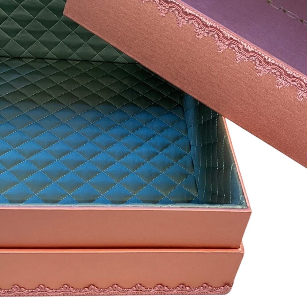 Gucci Pink Brocade Detail Fabric Decorative Large Box Green Satin - Picture 7 of 7